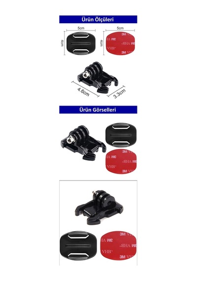 Gplus Bs02yh 3 Parça Flat Zemin Düz Yüzey Hızlı Tak Aksiyon Kamera 3m Yapışkanlı Motor Kask Bağlantı Seti Siyah