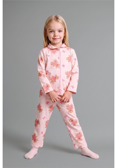 Defacto Ayıcık Desenli Önden Düğmeli 2li Pijama Takımı Kız Bebek I3231a526aupn114 Pembe-pn114