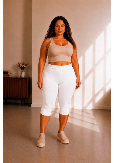 Sngl Tekstil Büyük Beden Kadın Tayt Kapri 3xl 4xl 5xl 6xl 7xl 8xl Beyaz