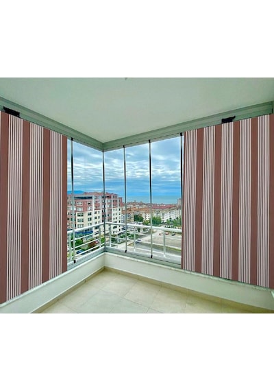 Ceylan Home Balkon Perdesi Bağcıklı Kahverengi İnce Çizgili 200 X 250