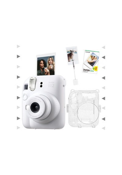 Fujifilm Instax Mini 12 Fotoğraf Makinesi + 20'Li Film + Kıskaçlı Resim Standı + Simli Pleksi Kılıf Seti