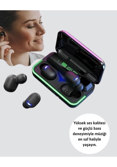 Bluetooth 5.1 Oyuncu Kulaklığı Led Ekranlı Powerbank Kulaklık Standart
