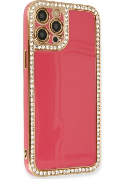 Newface - 924 - İphone 12 Pro Kılıf Solo Taşlı Silikon - Edntrend - - Pembe