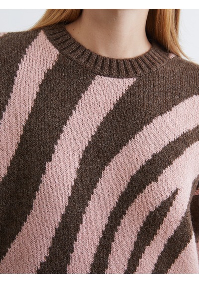 Lcw Modest Pembe Bisiklet Yaka Desenli Kadın Triko Tunik