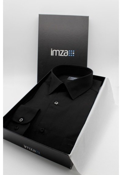 İmza Siyah Sert Yaka Cepli Comfort Fit Classic Pamuklu Gömlek 1004255323