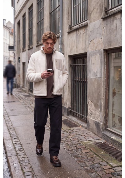 Jack & Jones Jjesoho Erkek Teddy Peluş Ceket Günlük Rahat Krem