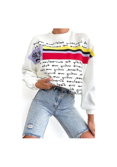 Femelle Yeni Sezon Selfie Baskılı Pamuklu Oversize Sweatshirt beyaz