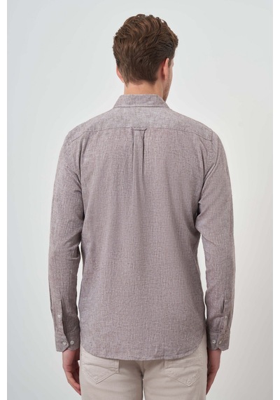 Morven Erkek Vizon Keten Trend Dynamic Fit Düğmeli Yaka Gömlek 25ys004018405 Vizon Vizon