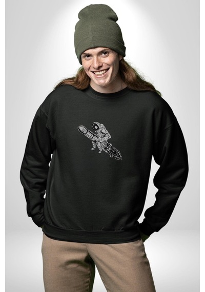 Kask Motorsiklet Dünya Turu Unisex Siyah Baskılı Sweatshirt Siyah