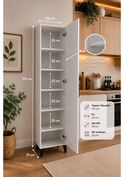 Tek Kapak 6 Raf Ayarlanabilir Raflı Çok Amaçlı Dolap & Elbise, Mutfak, Banyo Çok Amaçlı Dolap Beyaz Beyaz Tek Kapak 6 Raf Ayarlanabilir Raflı Çok Amaçlı Dolap & Elbise, Mutfak, Banyo Çok Amaçlı Dolap Beyaz Beyaz