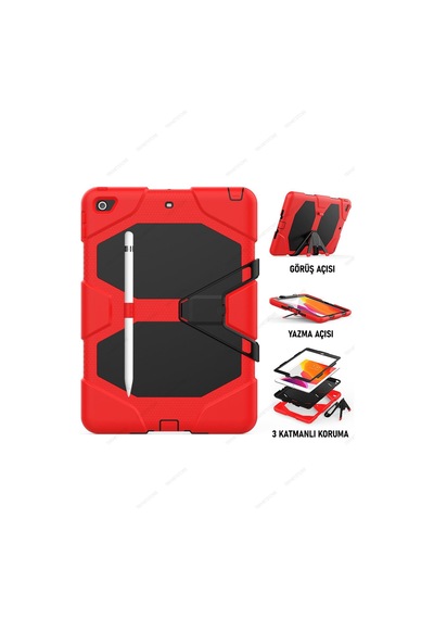 Apple Uyumlu iPad 5. 6. Nesil 2017 2018 9.7" Inc Kılıfı Defender Tank Zırh Silikon Kılıf Ekran Koruyuculu