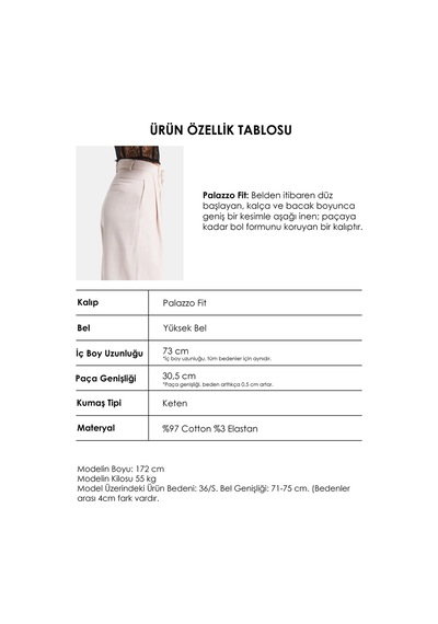 Itsbasic Kadın Taş Renk Palazzo Fit Yüksek Bel Organik Keten Pantolon