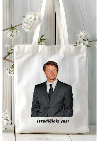 Art Hediye Edward Norton Baskılı Bez Çanta Kişiye Özel Model 1 Çok Renkli