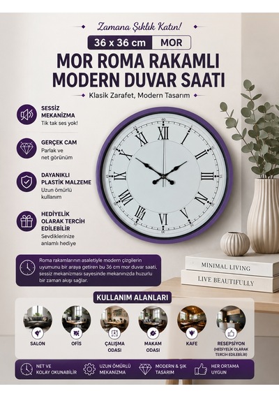 36 Cm Mor Roma Rakamlı Duvar Saati 04632744