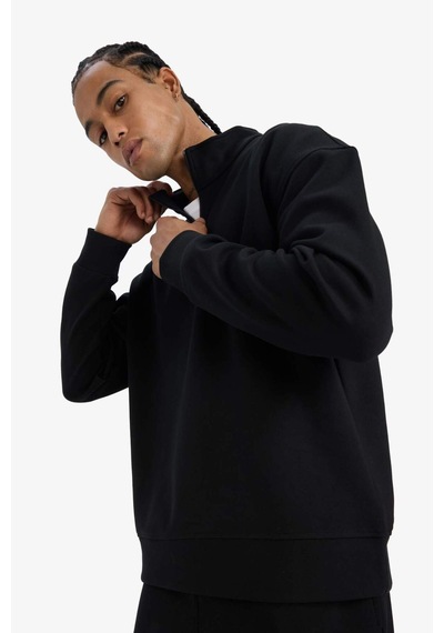 Defacto Boxy Fit Dik Yaka Yarım Fermuarlı Skuba Dalgıç Kumaş Sweatshirt E9363ax25aubk81 Siyah