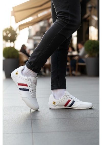 Enoch Ferrari Motosport İnce Tabanlı Sneaker Spor Beyaz - Kırmızı