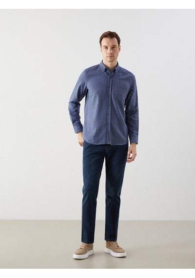 Lcwaıkıkı Classic Lacivert Regular Fit Uzun Kollu Ekose Erkek Gömlek