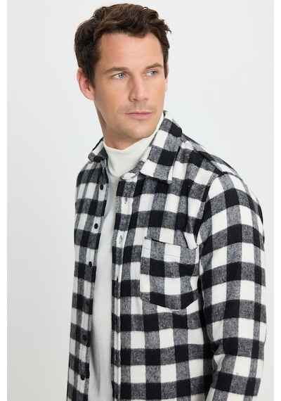 Tudors Erkek Slim Fit Dar Kesim Uzun Kollu Cepli Kareli Dama Desenli Kışlık Oduncu Gömlek-41691 Çok Renkli
