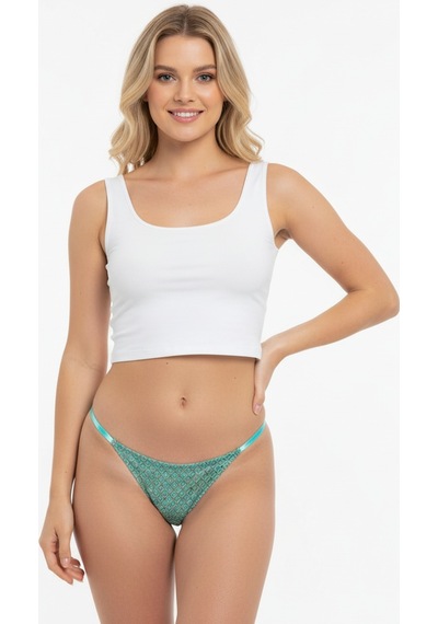 Bonbon Kadın Transparan Tül Renkli Desenli String Bb2101 Açık Yeşil