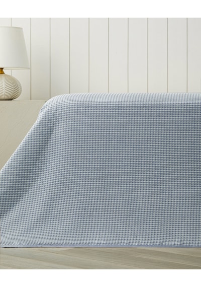 Modern Grid Çift Kişilik Pike 180x220 Cm Mavi