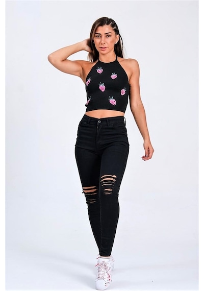 Genel Siyah Yırtık Detaylı Skinny Jeans