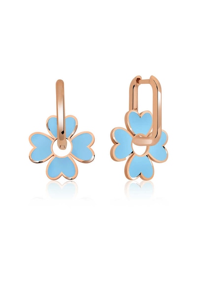 Gümüş Fosforlu Mavi Yonca Küpe Gold - Rose Gold