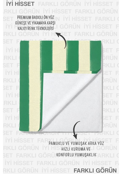 Limon Çizgili Premium Plaj Havlusu - Tropikal Modern Yeşil Sarı Hızlı Kuruyan Mikrofiber Havlu Çok Renkli