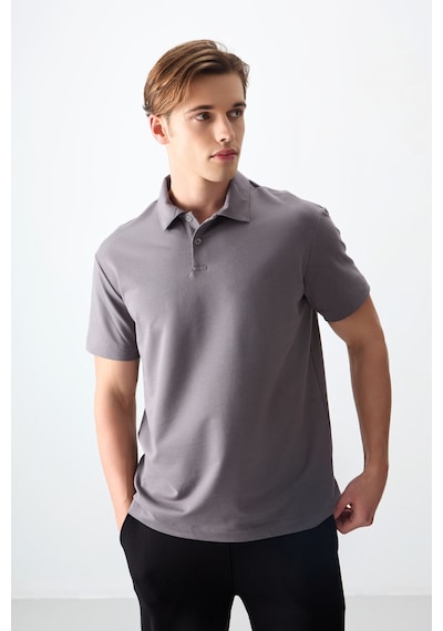 Air Jones Tommy Life Koyu Gri Pamuklu Kalın Yumuşak Dokulu Polo Yaka Oversize Fit Basic Erkek T- Shirt - 88381 Koyu Gri