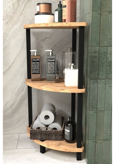 Decoline Banyo Rafı 3 Katlı Moblen Modern Organizer Depolama Ünitesi- Meşe Meşe