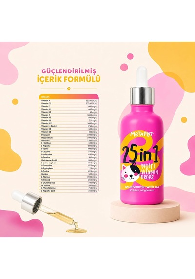Metapet Kediler İçin 25 İ 1 Arada Multivitamin Damla 50 Ml