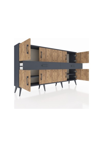 Arges Konsol 4 Raflı 2 Çekmeceli 8 Kapaklı 176x30x99 Antrasit-çam Antrasit-çam/antrasit