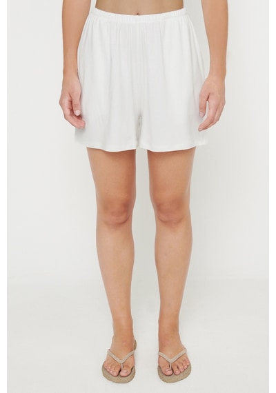 Ac&co / Altınyıldız Classics Kadın Beyaz Yumuşak Dokulu Standart Fit Beli Lastikli Cepli Rahat Örme Esnek Şort