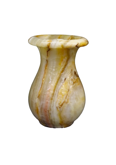 Doğal Oniks Taş Lale Vazo Şık Ve Dekoratif El İşçiliği-12cm