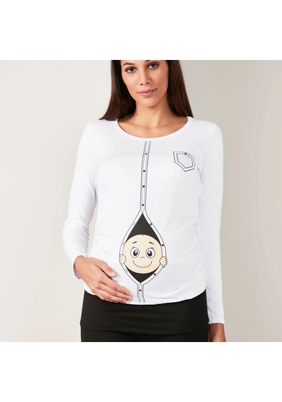 Bebegen Beyaz Bebek Baskılı Hamile Body Çok Renkli