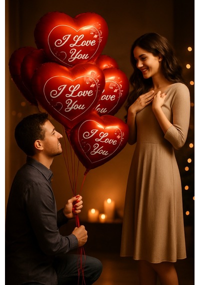 Folyo Kırmızı Kalp Balon I Love You Baskılı 50 Cm Helyum Gazı Uymumlu Sevgili Hediye Kırmızı