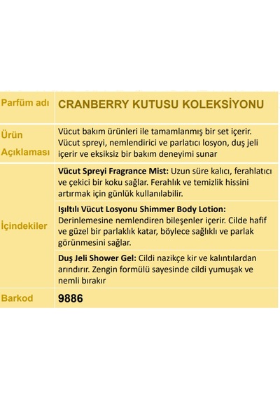 Nurxos 9886 Cranberry Kızılcık Hediyelik Kutulu 3'lü Set Vücut Spreyi & Losyon & Duş Jeli