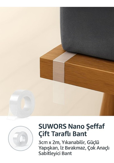 Nano Şeffaf Çift Taraflı Bant 3cm X 2m, Yıkanabilir, Güçlü Yapışkan, İz Bırakmaz, Çok Amaçlı Sabitleyi 1