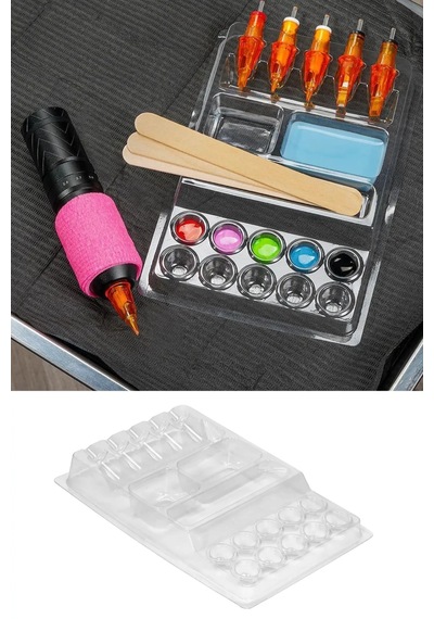 Ink Tray Dövme Boya Pota Organizer 20'li Steril Setup Seti