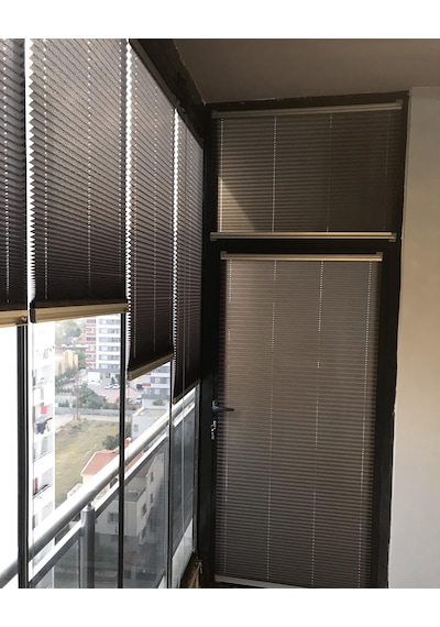 Katlanabilir Cam Balkon Plise Perdesi Antrasit Vidalı - Kancalı