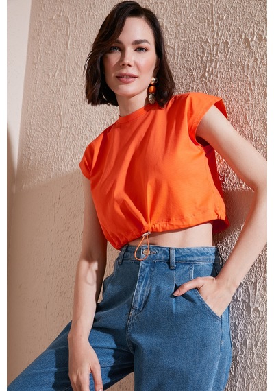 Lela Bisiklet Yaka % 100 Pamuk Crop Bayan T Shirt 5865587 Oranj