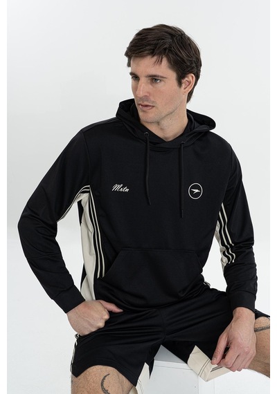 Maraton Boxy Erkek Kapüşonlu Siyah Sweatshirt Siyah