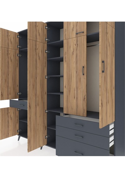 Hyperion Dolap 11 Raflı 4 Çekmeceli 2 Askılı 220x44x243 Antrasit-çam/antrasit Atlas Çam/antrasıt Hyperion Dolap 11 Raflı 4 Çekmeceli 2 Askılı 220x44x243 Antrasit-çam/antrasit Atlas Çam/antrasıt