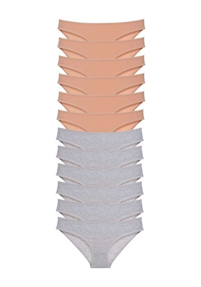 12 Adet Süper Eko Set Likralı Kadın Slip Külot Ten Gri Beden: S Standart