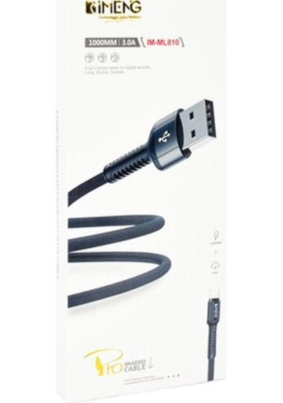 İmeng ML810 3 A Usb A To Type-C Pro Braided Örgülü Data Hızlı Şarj Kablo Siyah