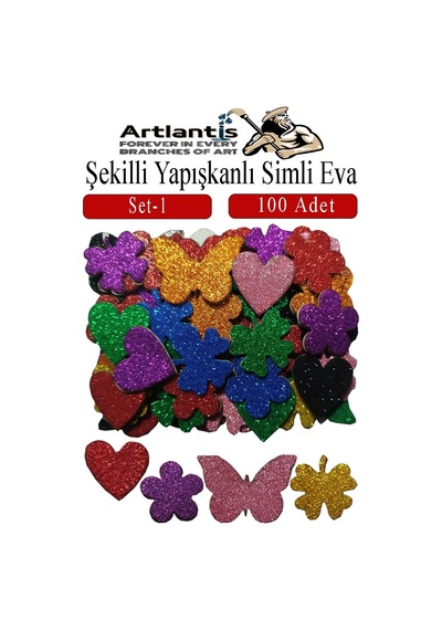 Şekilli Simli Eva Yapışkanlı Set 1 100 Lü 1 Paket Kendinden Yapışkanlı Simli Eva Sticker Okul Öncesi Kreş Ana
