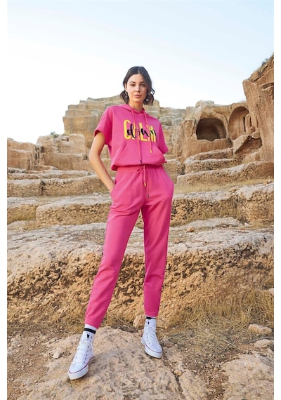 Monamise Kadın Kapüşonlu "calm Down" Eşofman Takımı 23089 Pembe