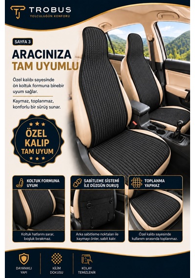 Ford Ranger 2012-2018 Üniversal Örme Ön 2 Parça Minder Terletmez Kaymaz Taban Füme