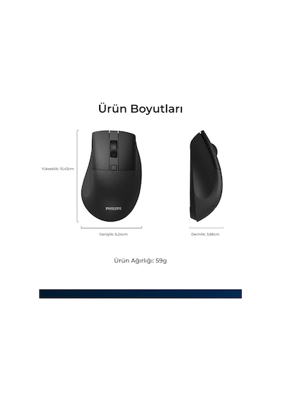 Philips SPK7528 Kablosuz Bluetooth 1600DPI 5 Tuşlu Sessiz Optik Mouse