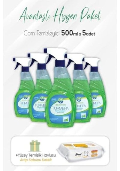 Cam Temizleyici 500 Ml X 5 Adet Ve Arap Sabunlu Yüzey Temizlik 100' Lü 1000'li Set