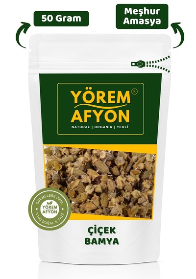 Yörem Afyon Amasya Yöresinden 1. Sınıf Yağmur Lekesiz Kurutulmuş Hakiki Tomurcuk Çiçek Bamya 50gr.